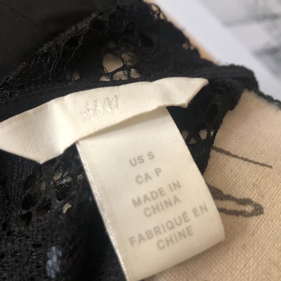 H & M Black Lace Solid Patch work Midi A line Puffed Sleeve Classic Gothic Dress - Picture 6 of 9